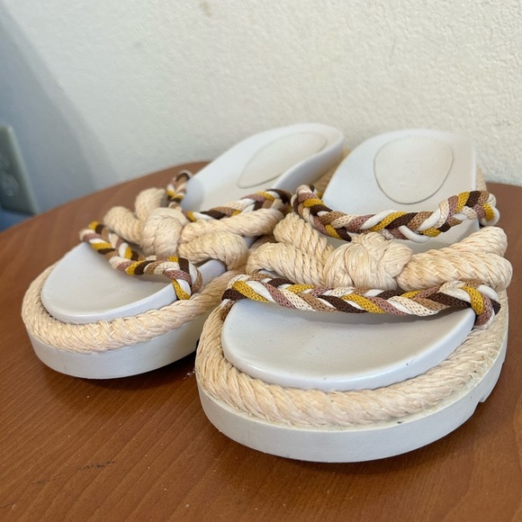 SCHUTZ Mel Braided Strappy Slides Multi Neutral Women's Size 7.5 Slip On Leather - Picture 10 of 11